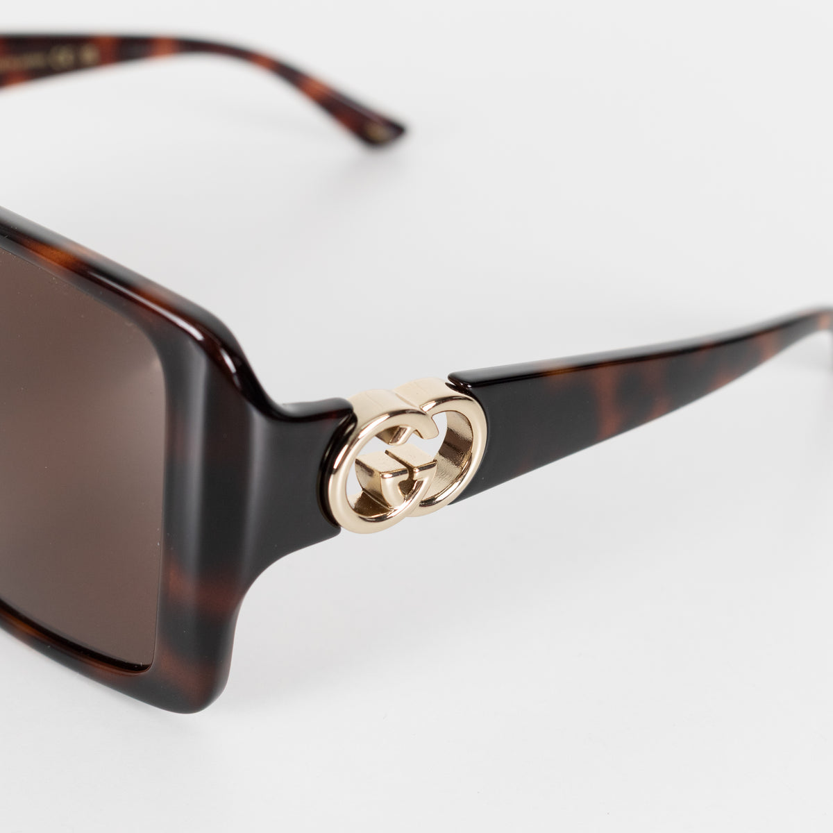Gucci Tortoishell Square Frame Logo Arm Sunglasses