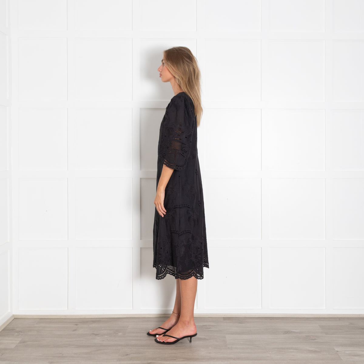 Munthe Black Broderie Anglaise Midi Dress