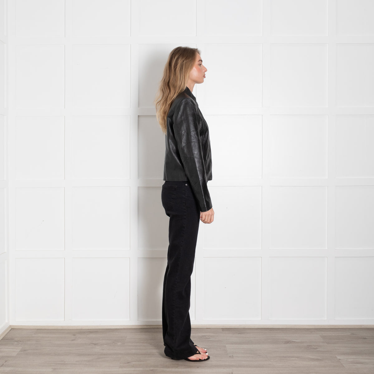 Worn Vintage Short Black Leather Jacket