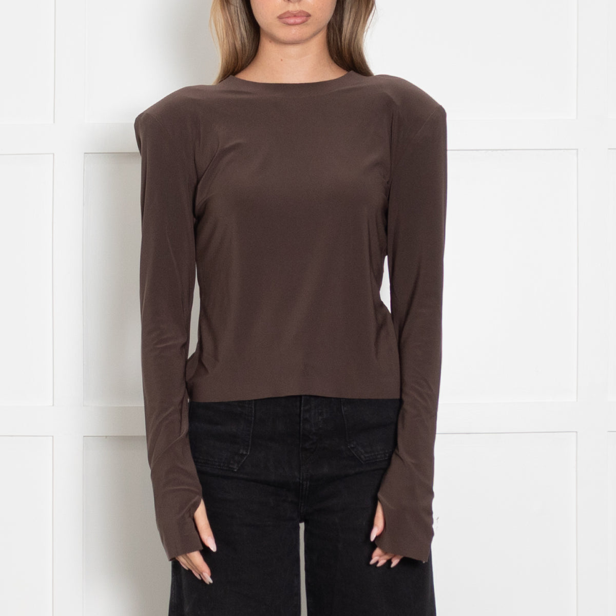 Norma Kamali Brown Long Sleeve Top