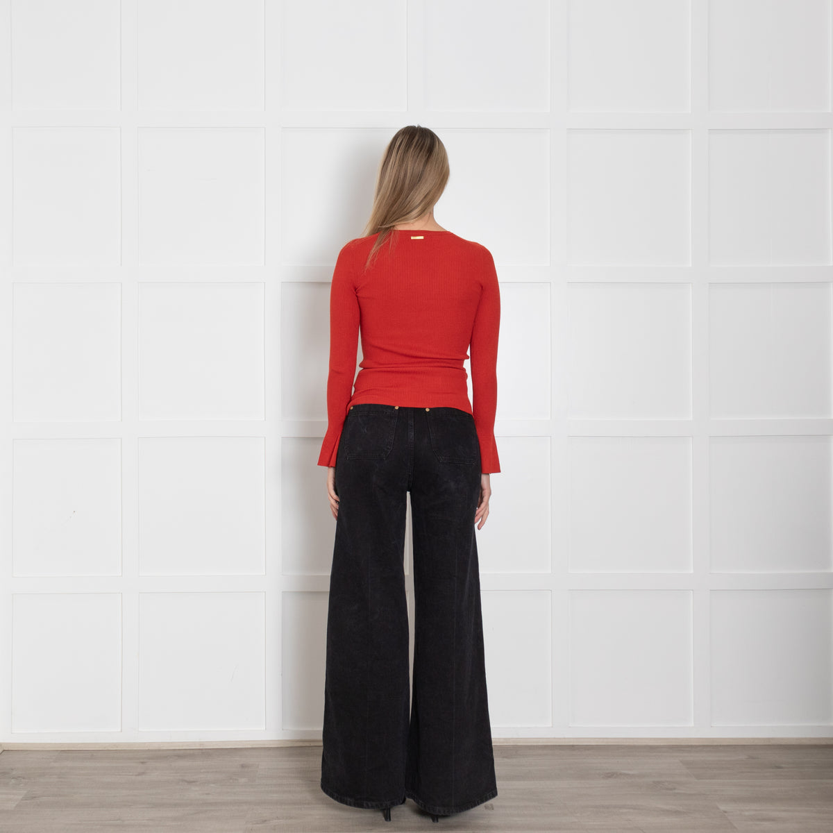 Michael By Michael Kors Rust Ribbed Long Sleeve Top