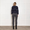 Sandro Navy Blue Fleck Fringed Trim Jacket