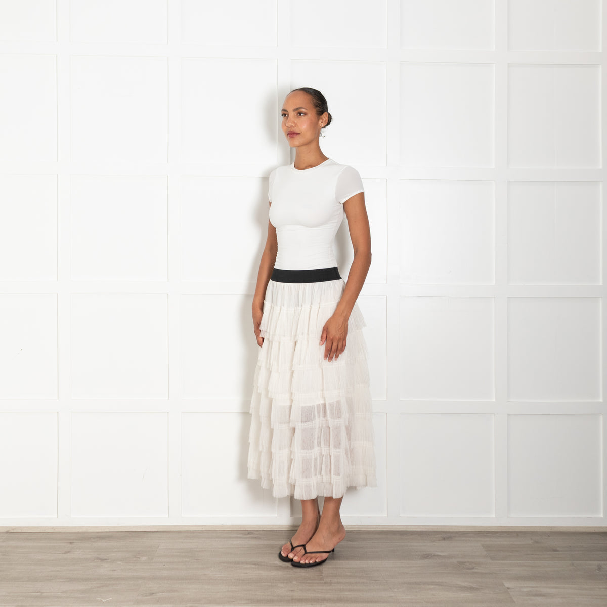 Maje Cream Tulle Tiered Skirt