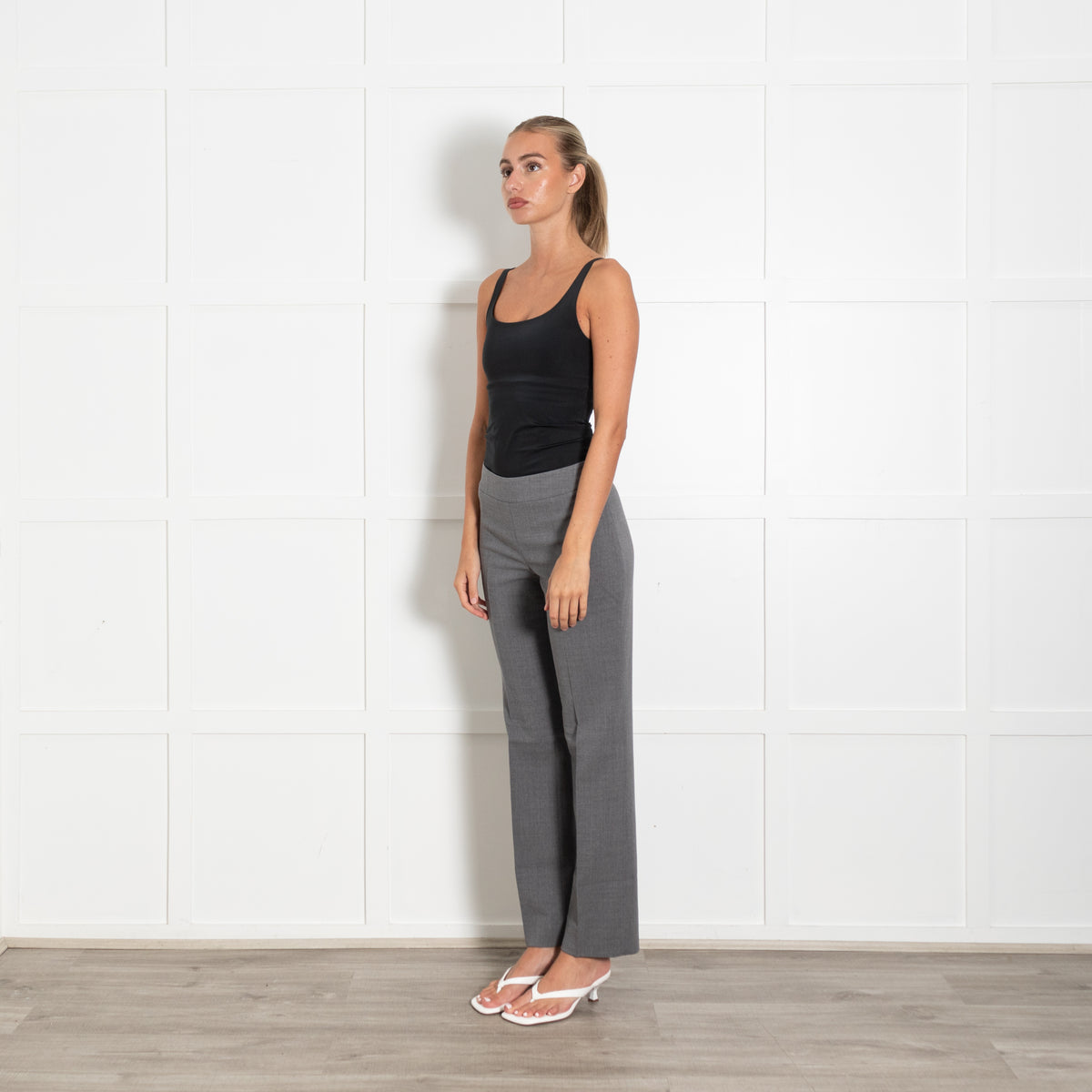 Akris Grey Straight Leg Side Zip Wool Mix Trousers