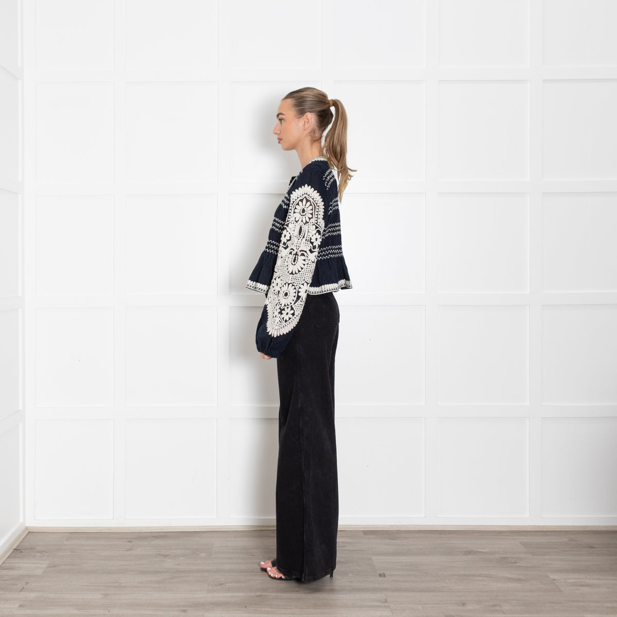 Veronica Beard Dorian Navy And White Embroidered Linen Blend Jacket