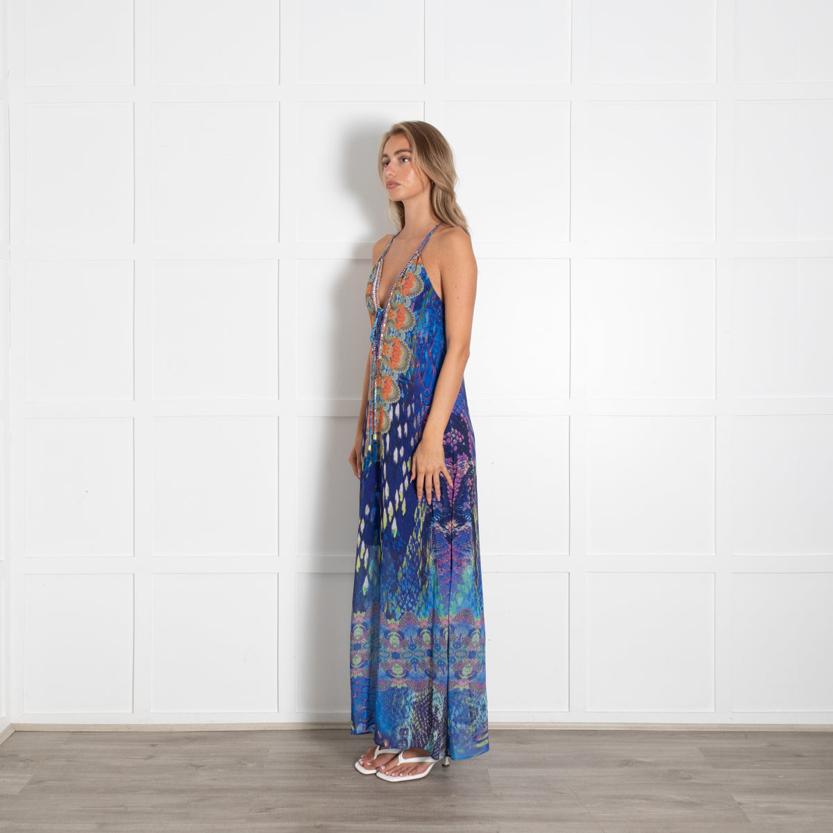 Hale Bob Blue and Orange Maxi Strappy Dress