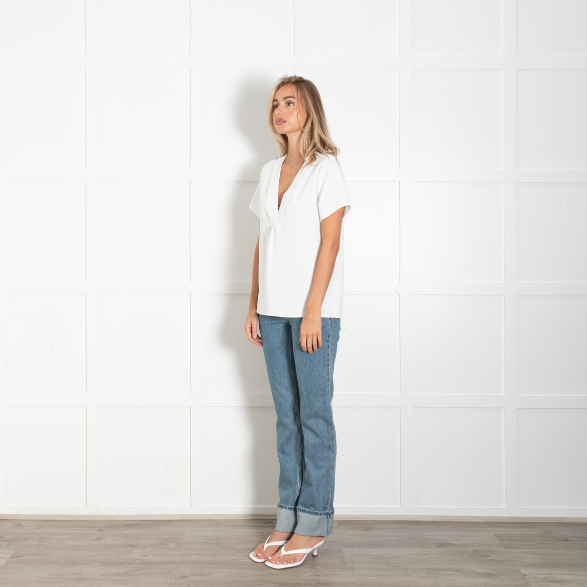 Gerard Darel White V Neck Short Sleeved Top
