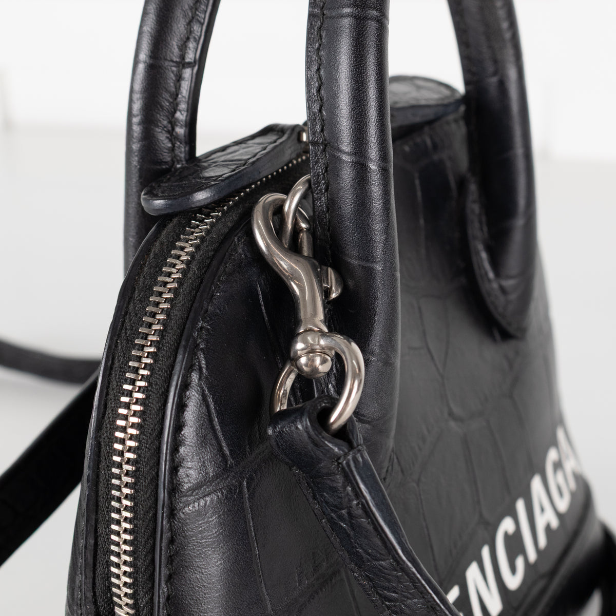 Balenciaga Black XXS Ville Croc Embossed Bag with Removable Shoulder Strap