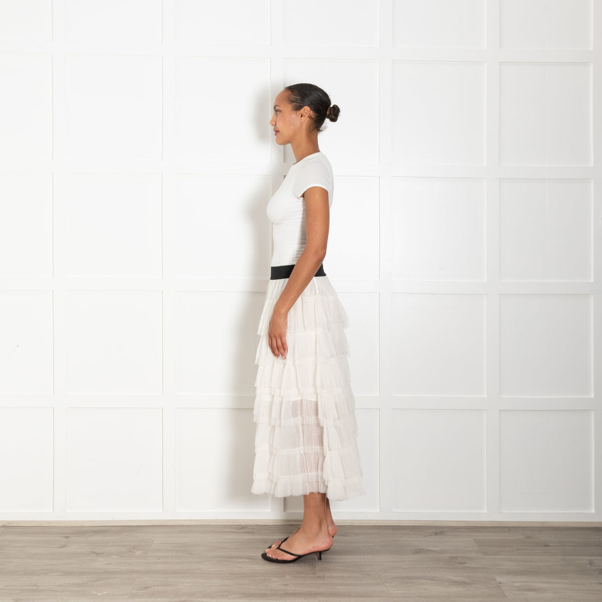 Maje Cream Tulle Tiered Skirt