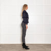 Sandro Navy Blue Fleck Fringed Trim Jacket