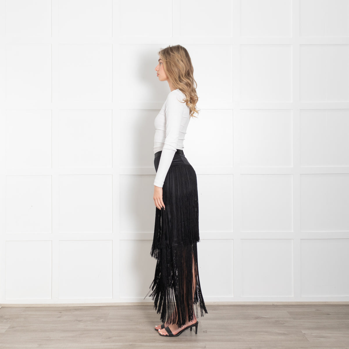 Tamara Mellon Black Silk Fringed Skirt