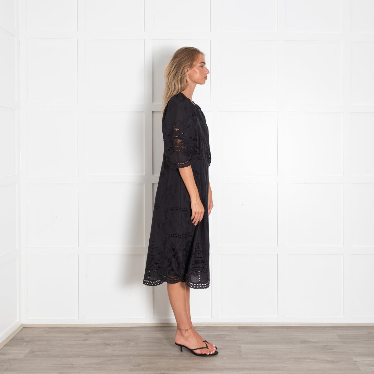 Munthe Black Broderie Anglaise Midi Dress