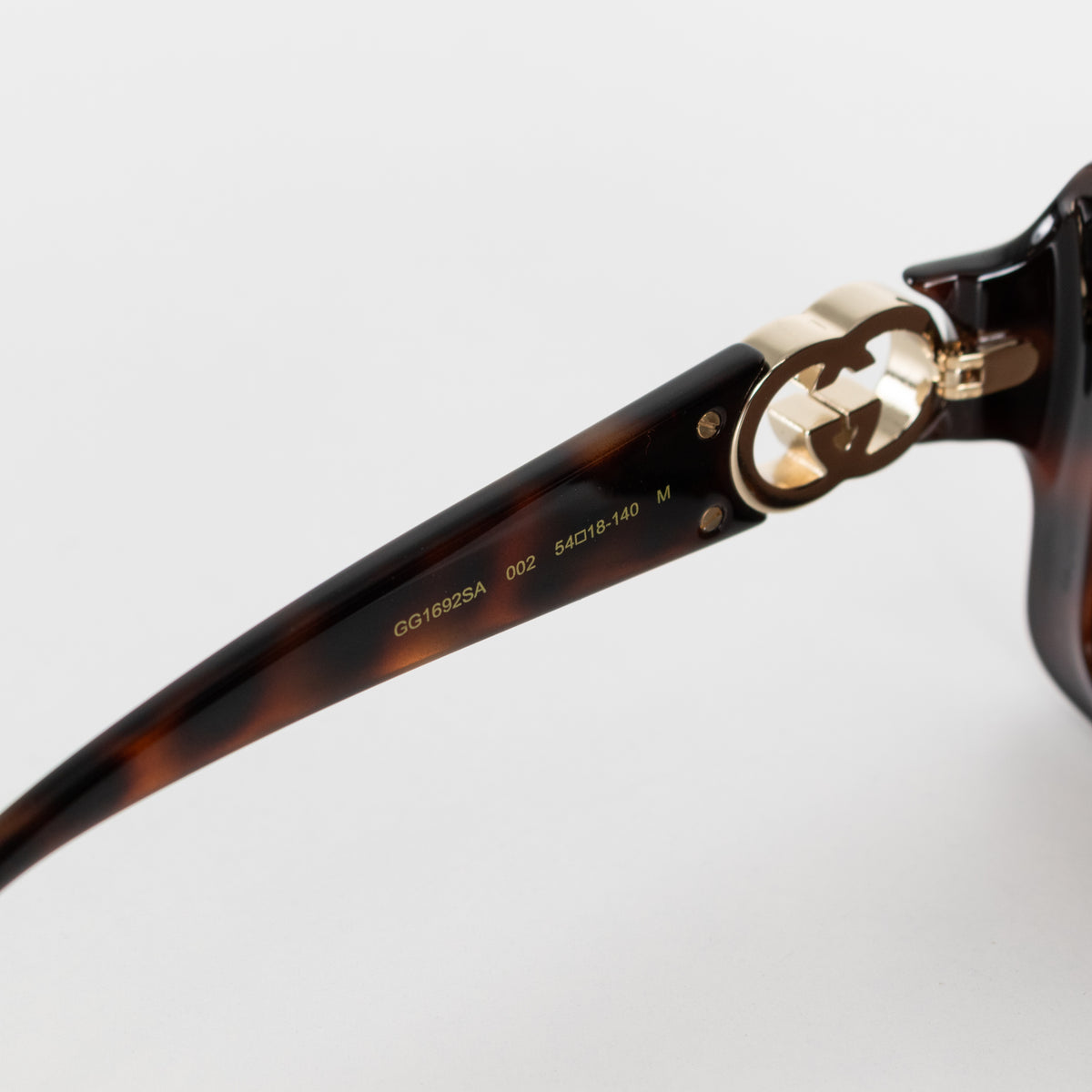 Gucci Tortoishell Square Frame Logo Arm Sunglasses