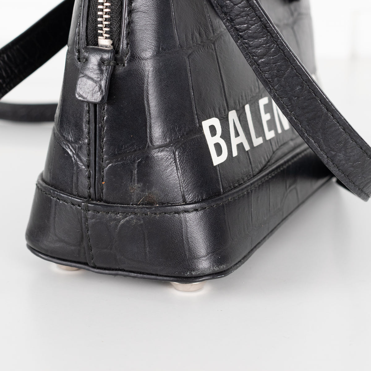 Balenciaga Black XXS Ville Croc Embossed Bag with Removable Shoulder Strap
