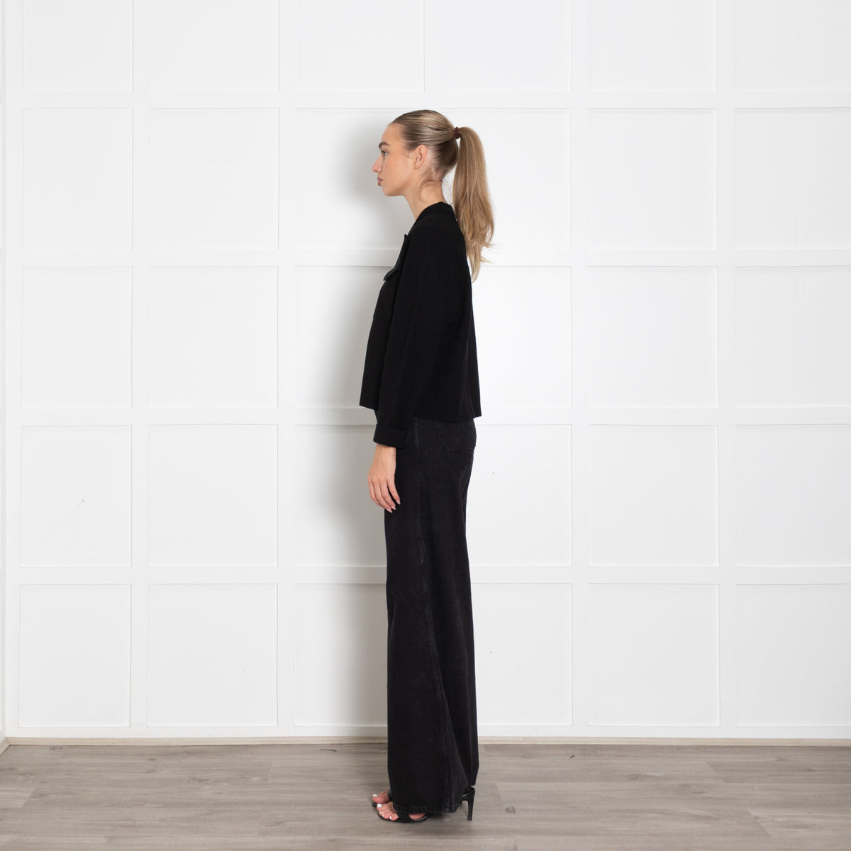 La Maille Sezane Black Knit Button Up Jacket