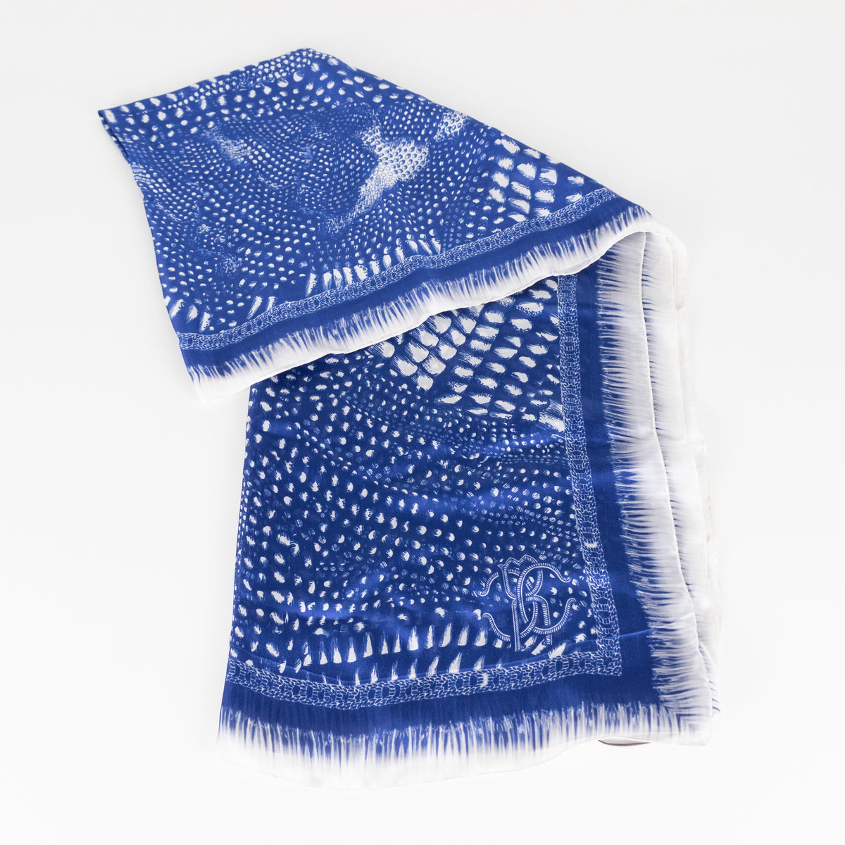 Roberto Cavalli Blue Patterned Long Silk Scarf