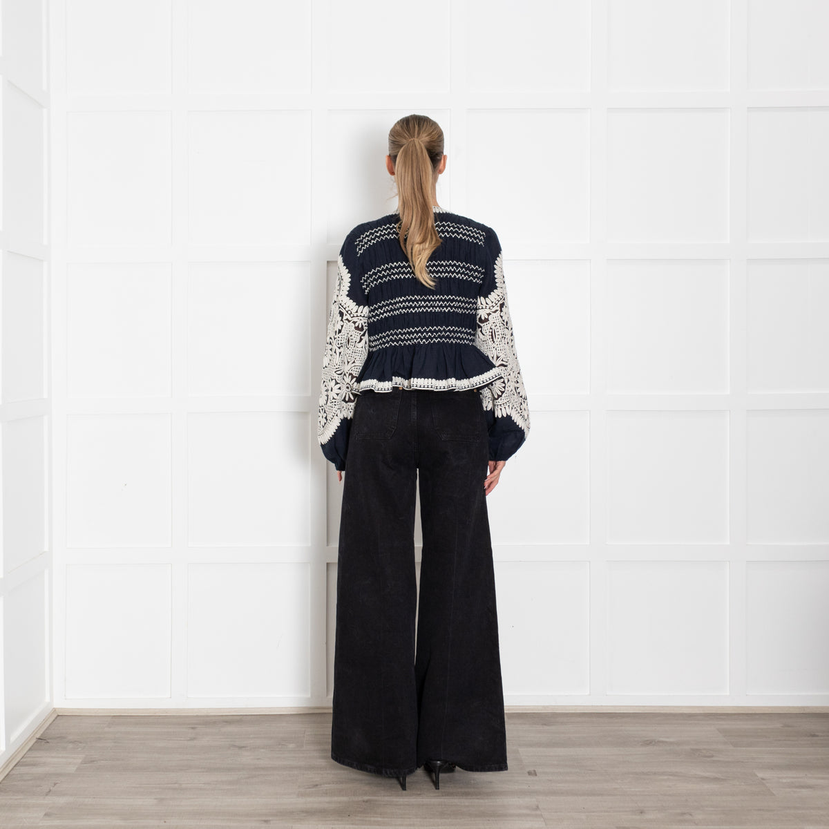Veronica Beard Dorian Navy And White Embroidered Linen Blend Jacket