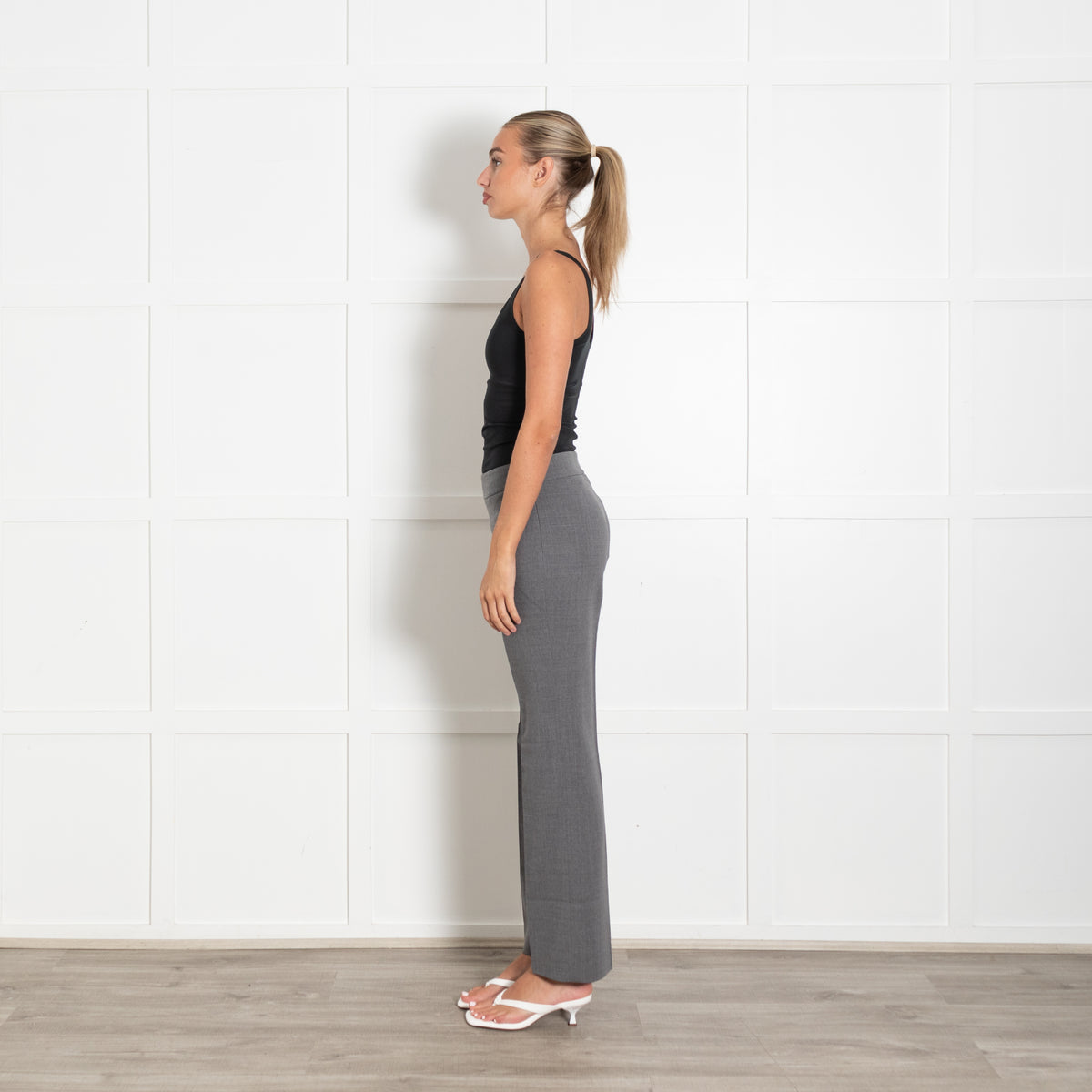Akris Grey Straight Leg Side Zip Wool Mix Trousers