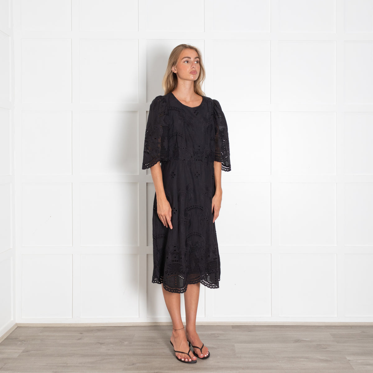 Munthe Black Broderie Anglaise Midi Dress