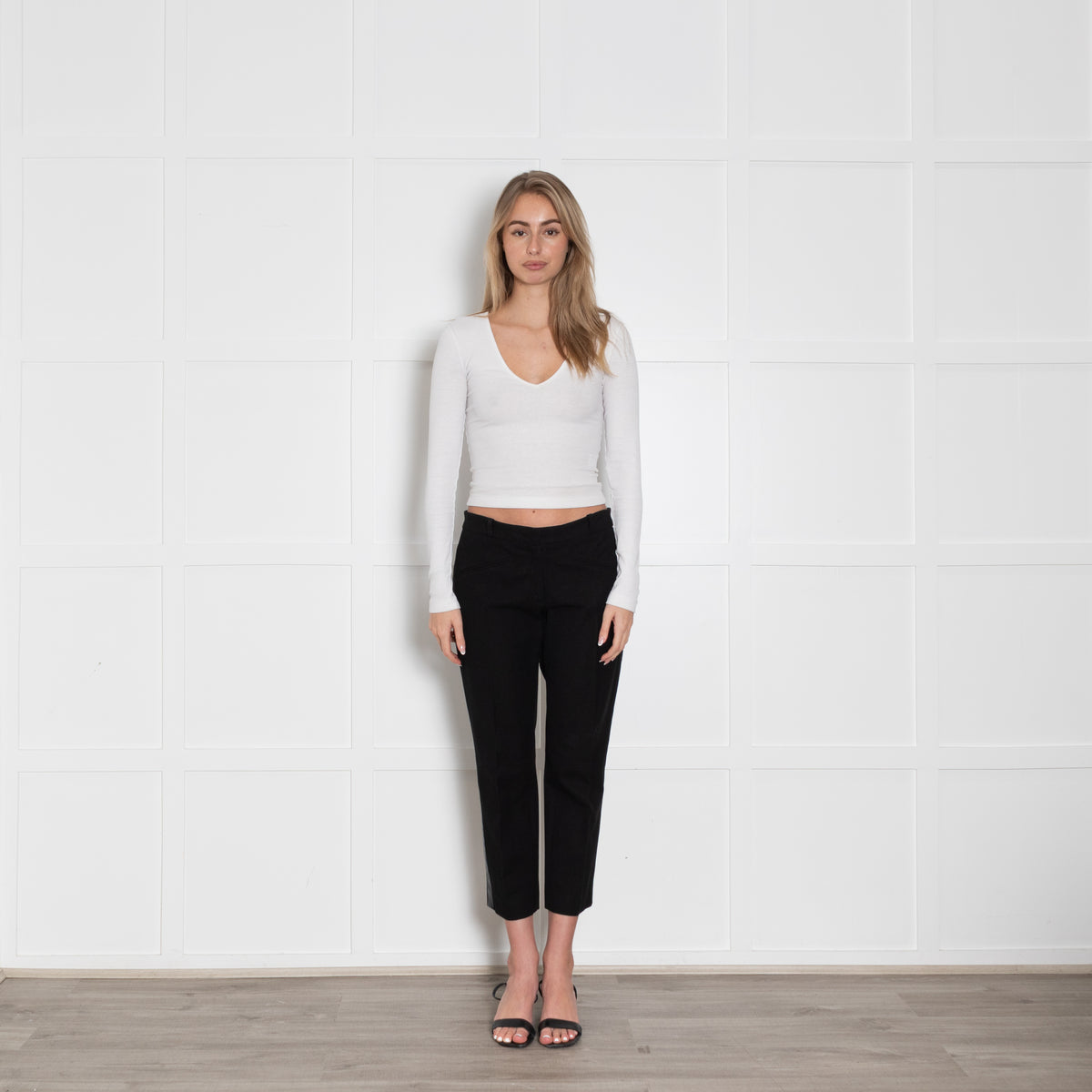 Joseph Black Crop Straight Trouser With Leather Side Stripe