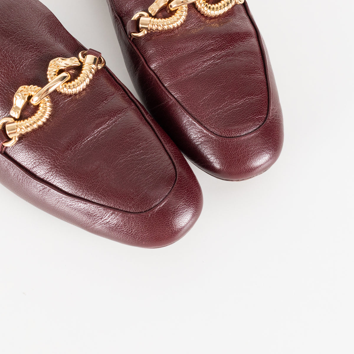 Tory Burch Burgundy Gold Horse Head Motif Loafers