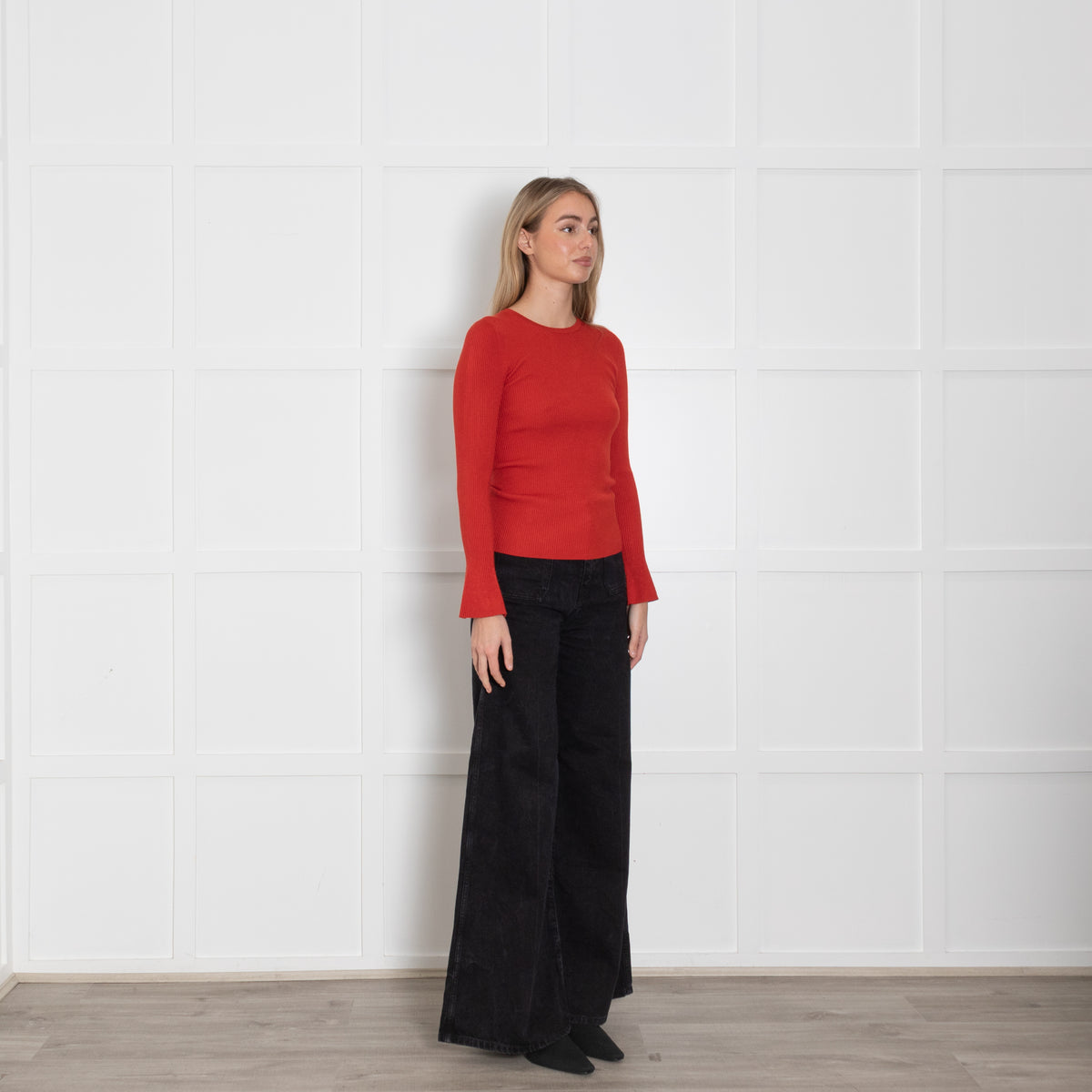 Michael By Michael Kors Rust Ribbed Long Sleeve Top