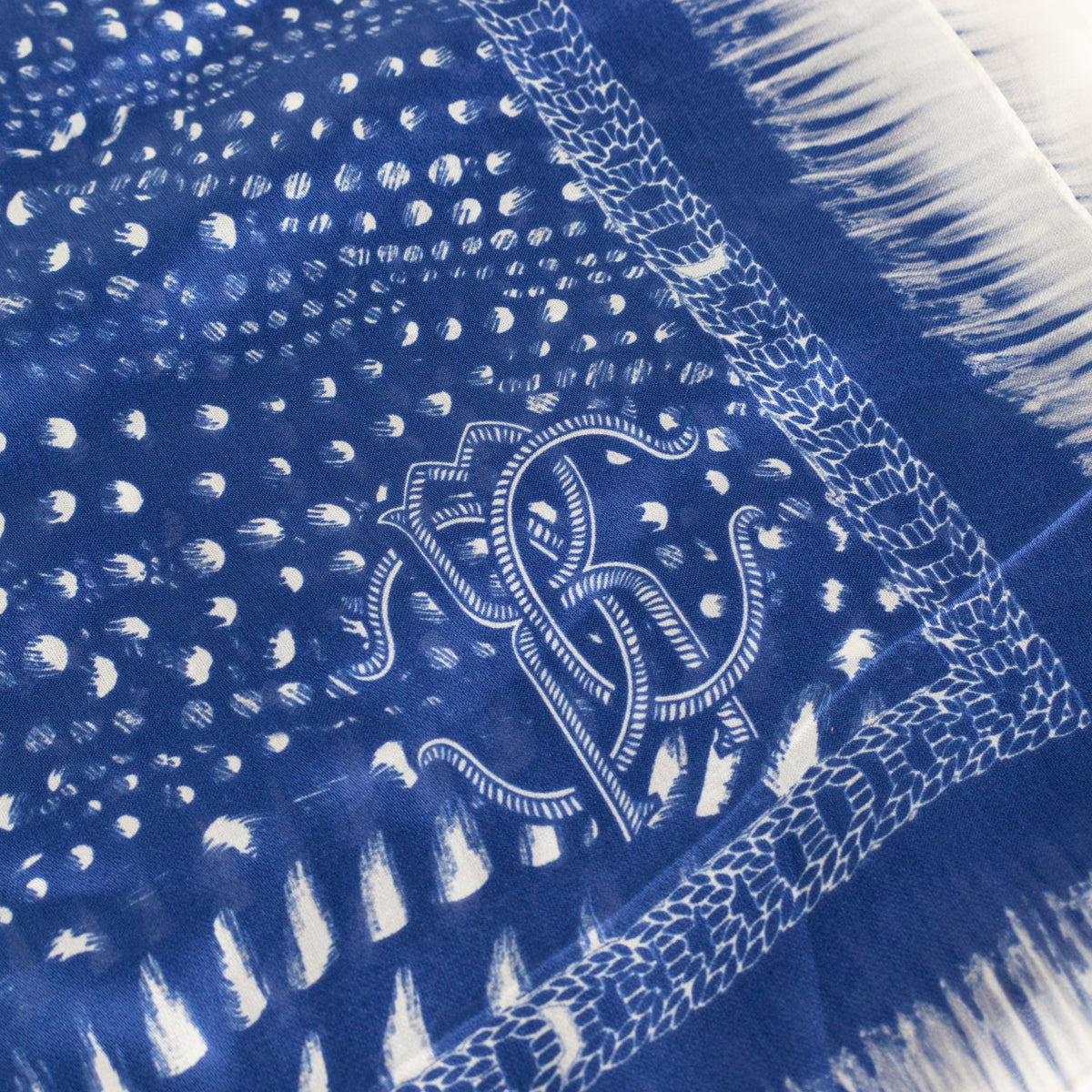 Roberto Cavalli Blue Patterned Long Silk Scarf