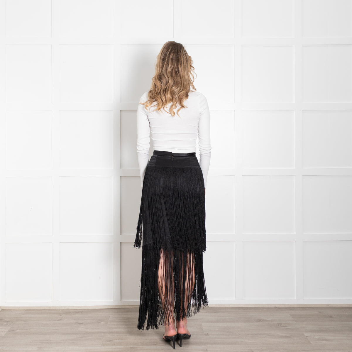 Tamara Mellon Black Silk Fringed Skirt