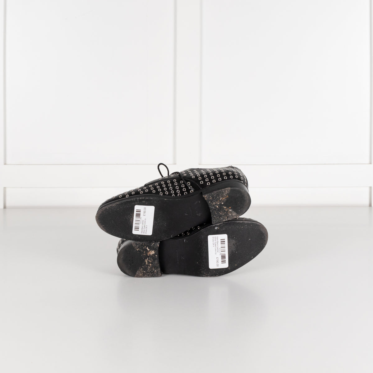 Alaia Black Leather Silver Eyelet Lace Up Shoes