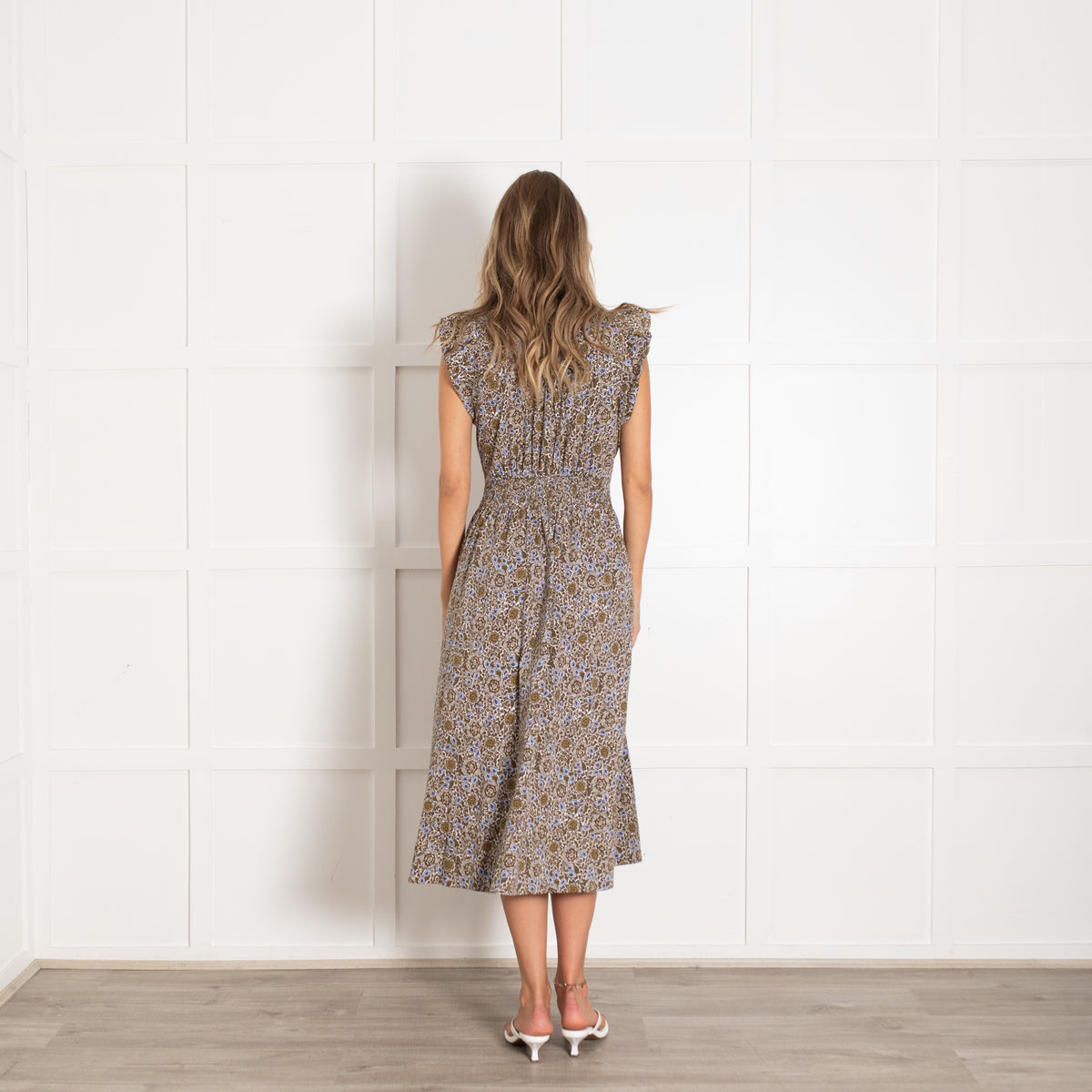 Me + Em Khaki And Purple Floral Print Dress