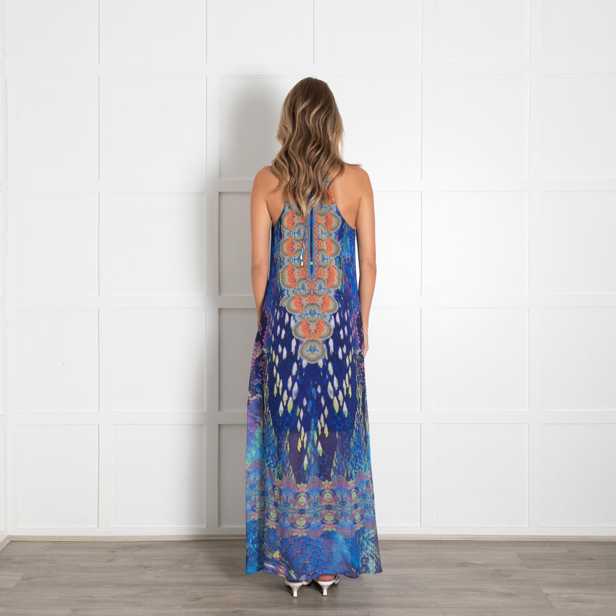 Hale Bob Blue and Orange Maxi Strappy Dress