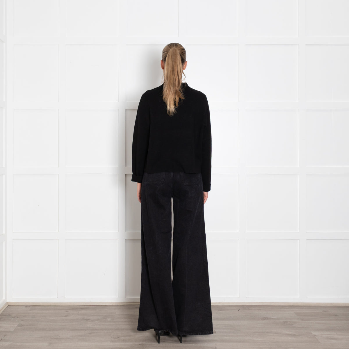 La Maille Sezane Black Knit Button Up Jacket