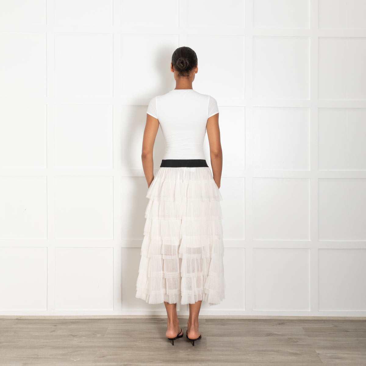 Maje Cream Tulle Tiered Skirt