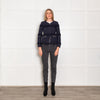 Sandro Navy Blue Fleck Fringed Trim Jacket