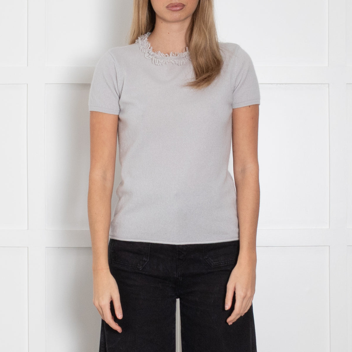 Armani Collezioni Light Grey Short Sleeves Cashmere Jumper