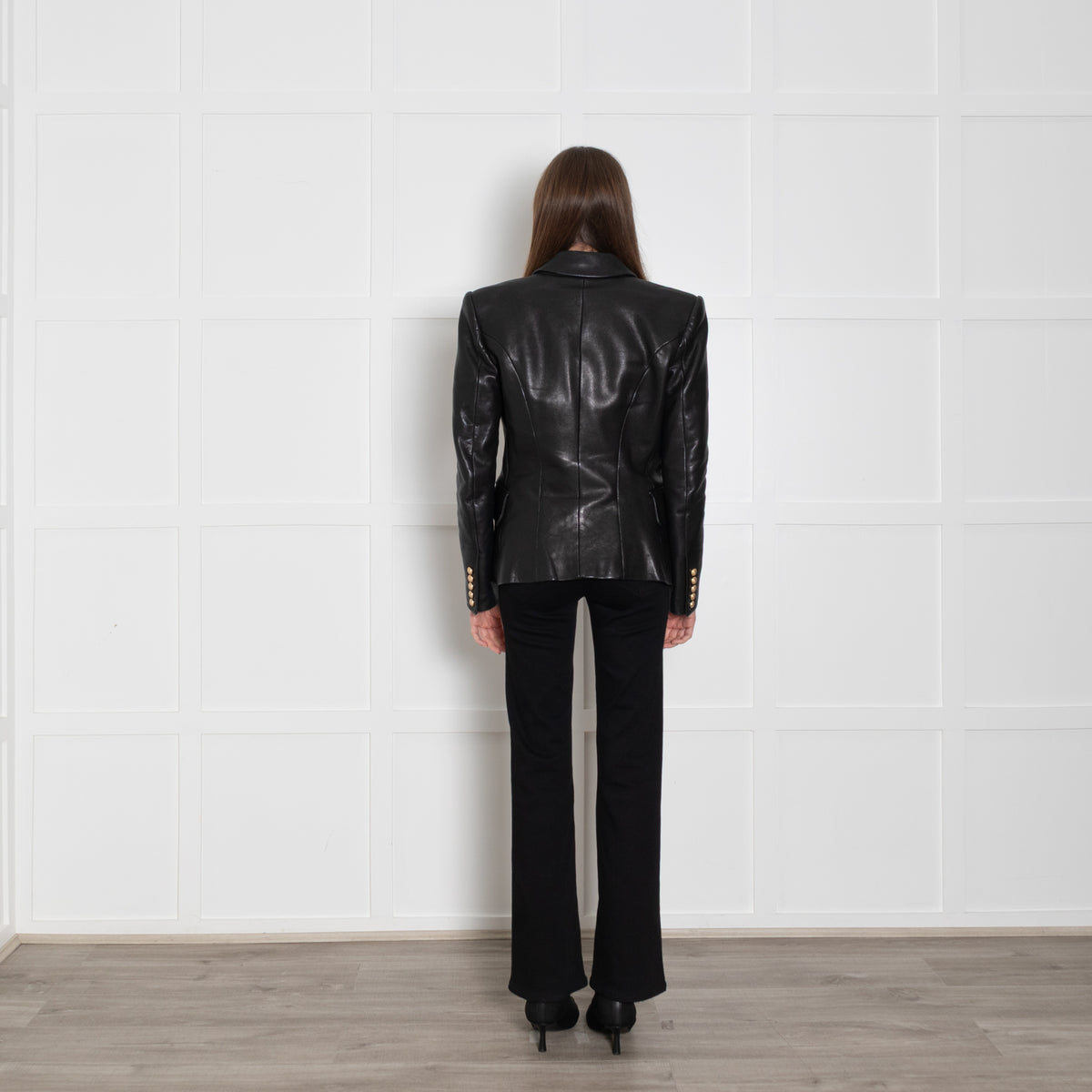 Balmain Black Leather Double Breasted Blazer