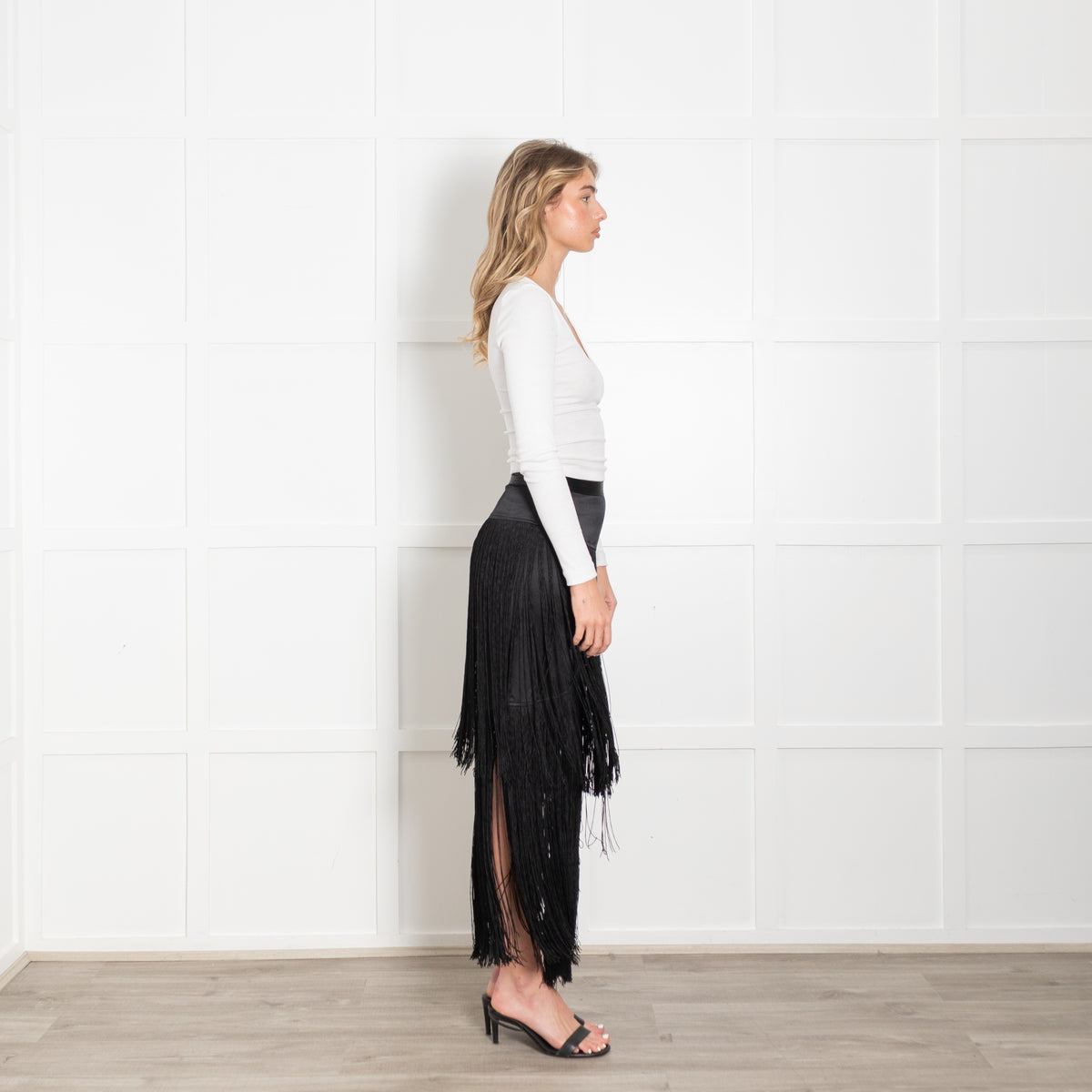 Tamara Mellon Black Silk Fringed Skirt