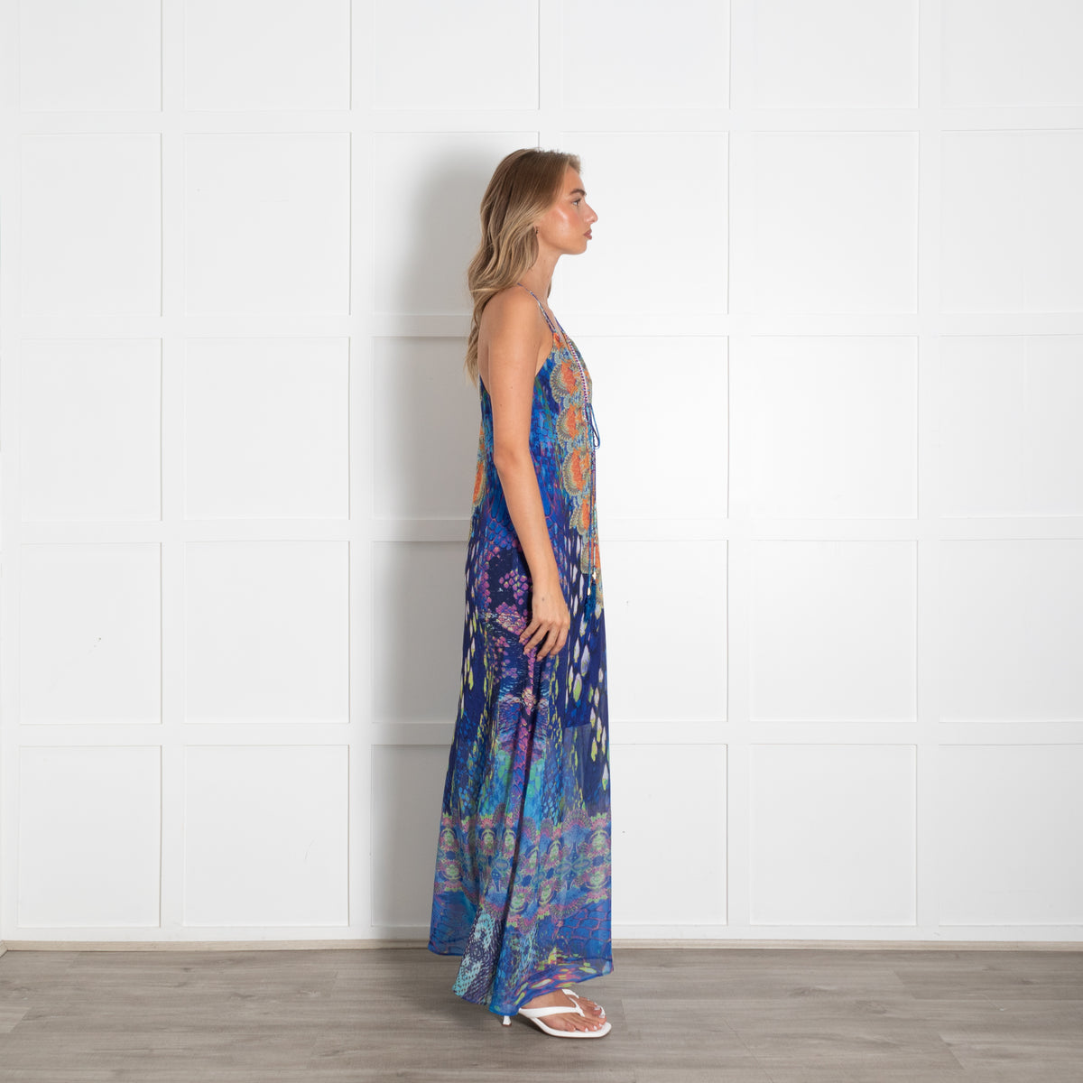 Hale Bob Blue and Orange Maxi Strappy Dress