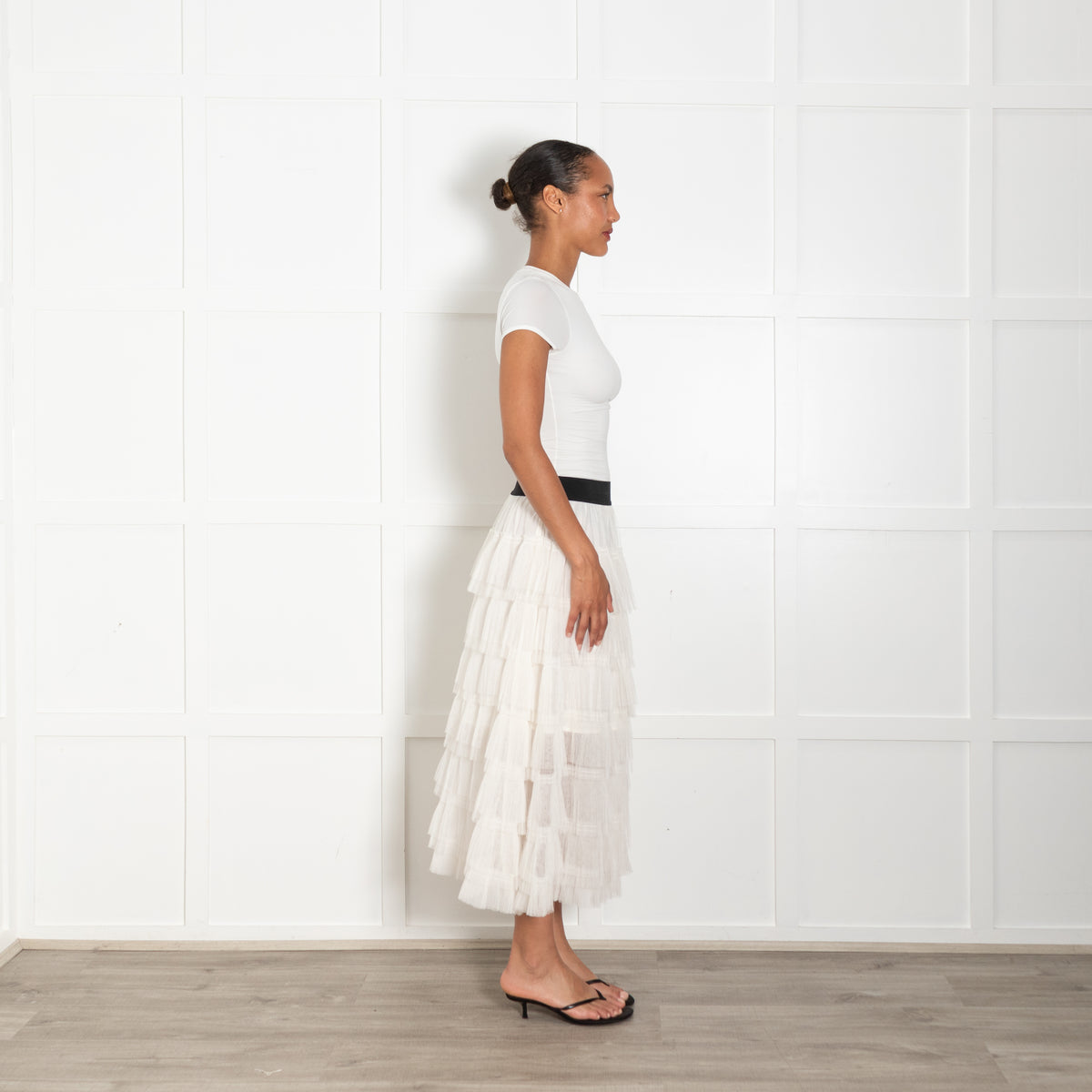 Maje Cream Tulle Tiered Skirt