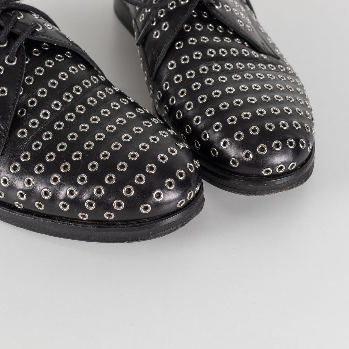 Alaia Black Leather Silver Eyelet Lace Up Shoes