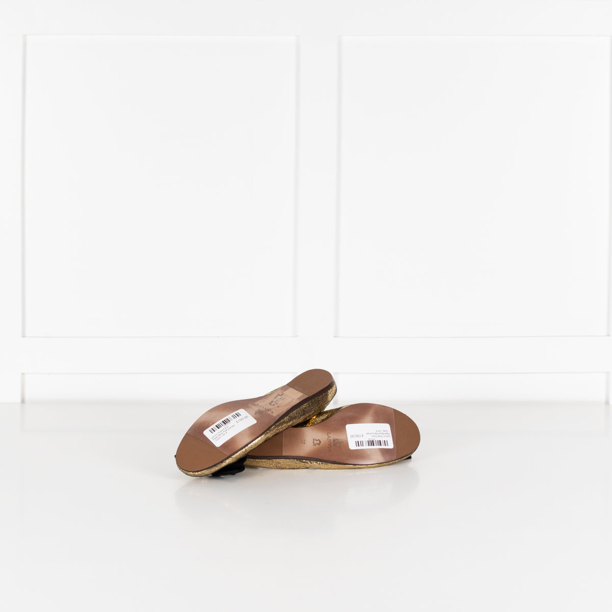 Lanvin Gold Faux Pearl Bow Flat Pumps