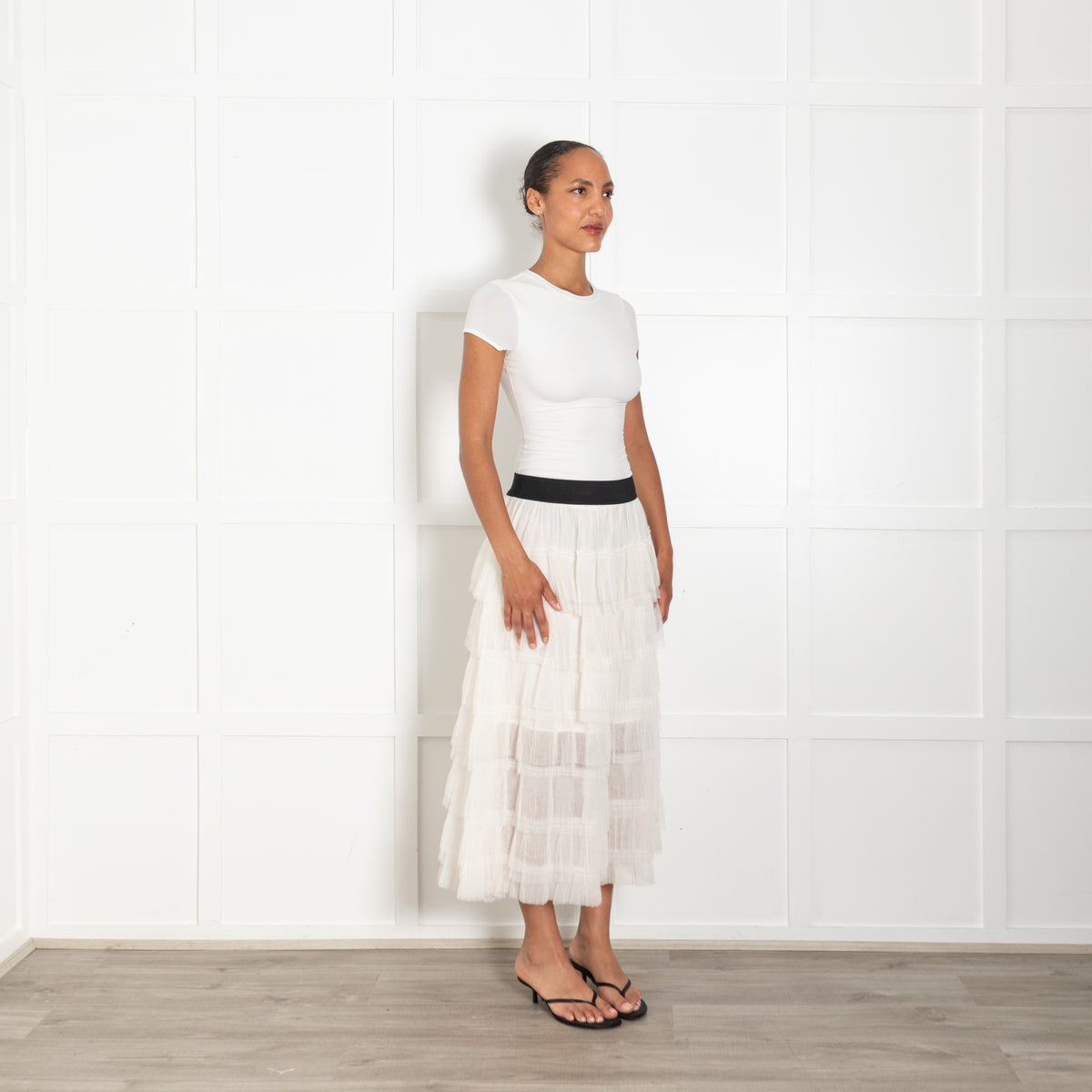 Maje Cream Tulle Tiered Skirt