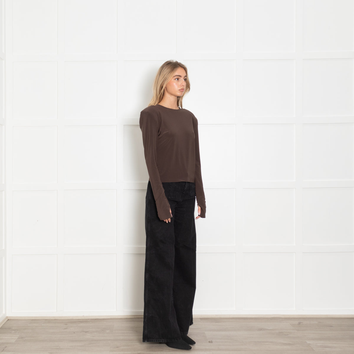 Norma Kamali Brown Long Sleeve Top