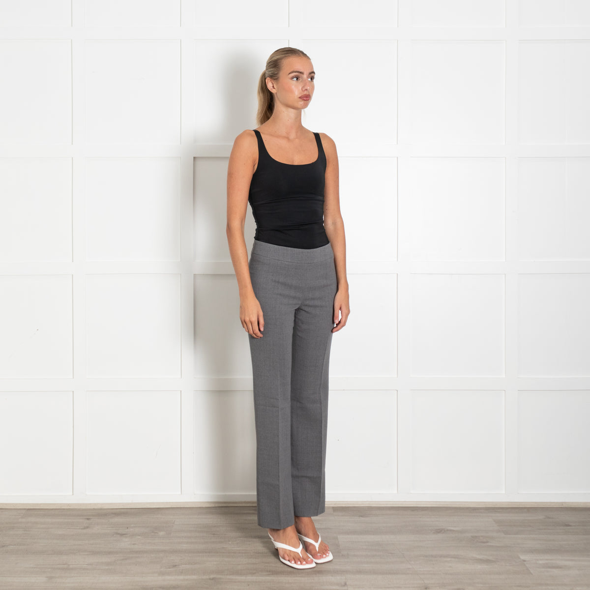 Akris Grey Straight Leg Side Zip Wool Mix Trousers