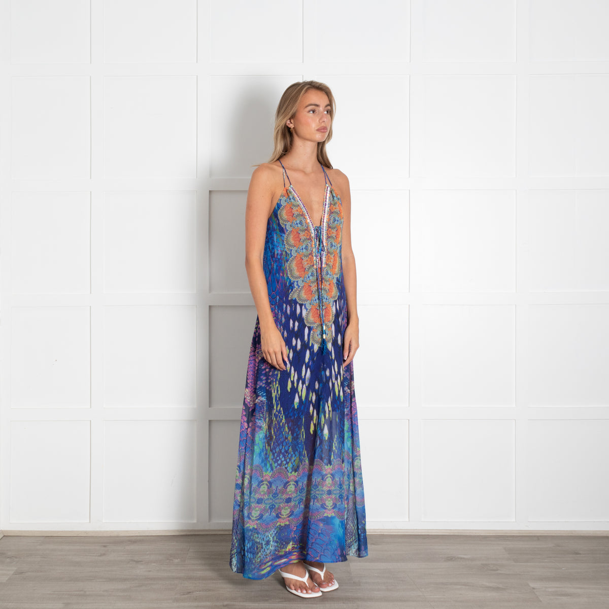Hale Bob Blue and Orange Maxi Strappy Dress
