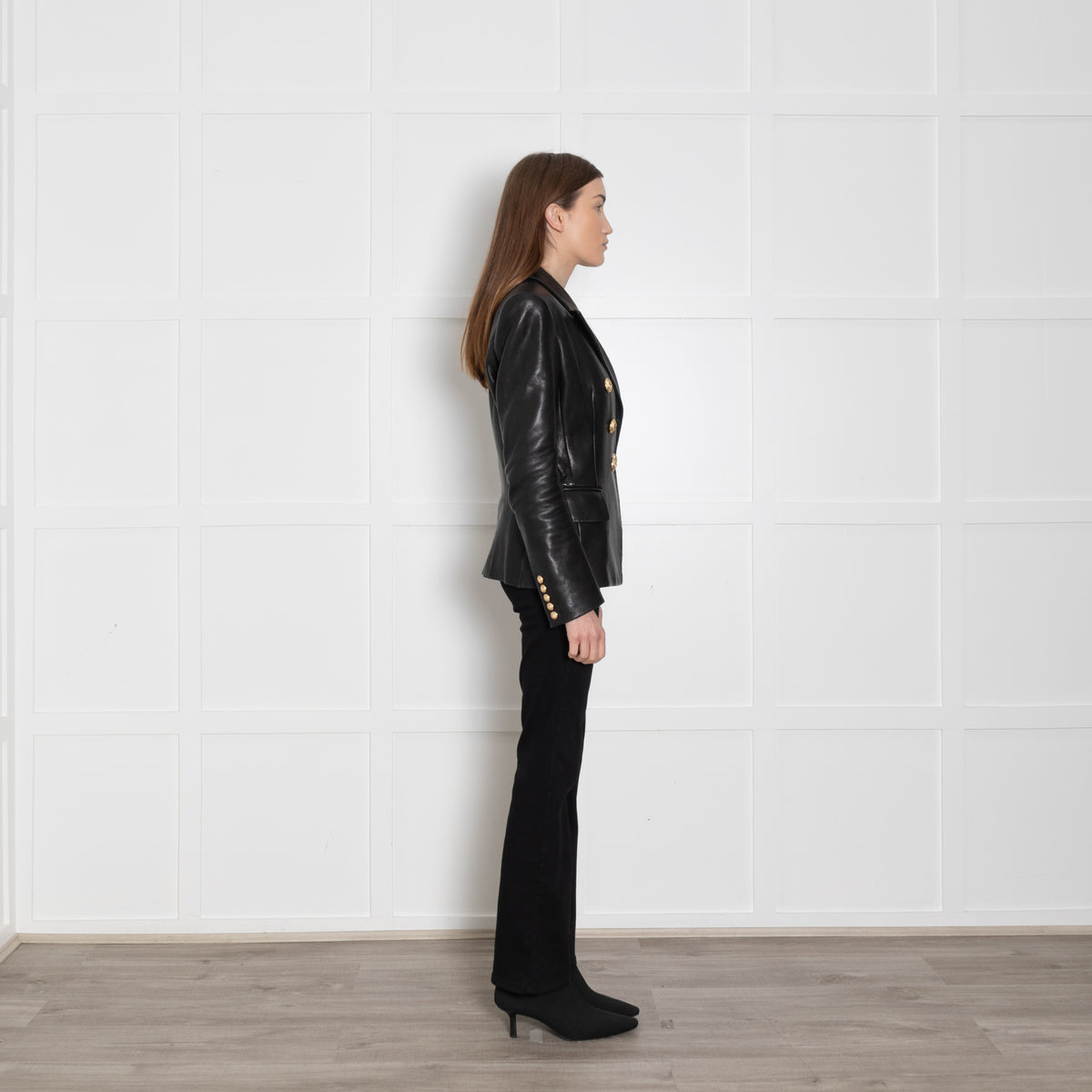 Balmain Black Leather Double Breasted Blazer