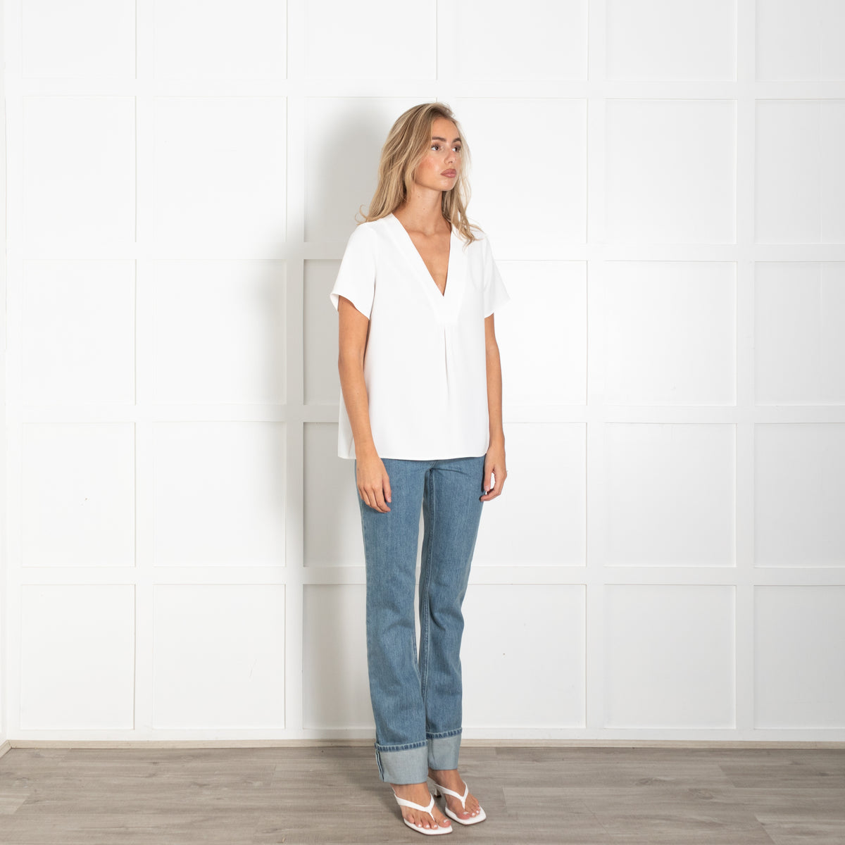 Gerard Darel White V Neck Short Sleeved Top