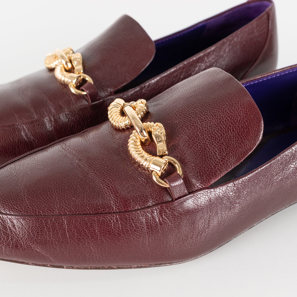 Tory Burch Burgundy Gold Horse Head Motif Loafers