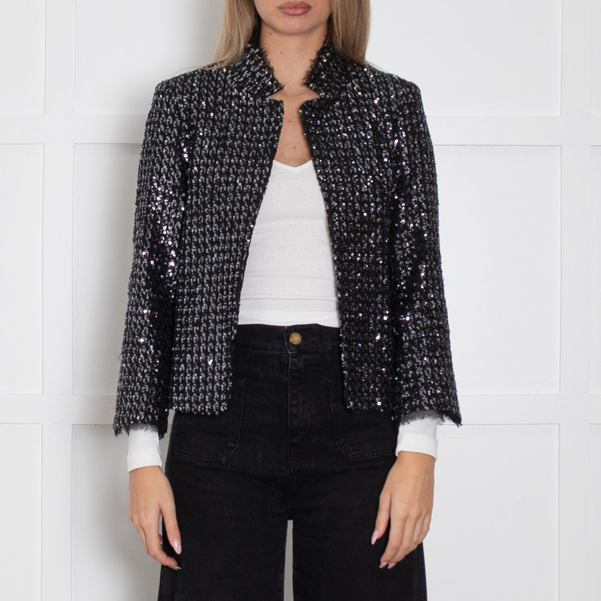 Zadig & Voltaire Deluxe Black Silver Sequinned Jacket