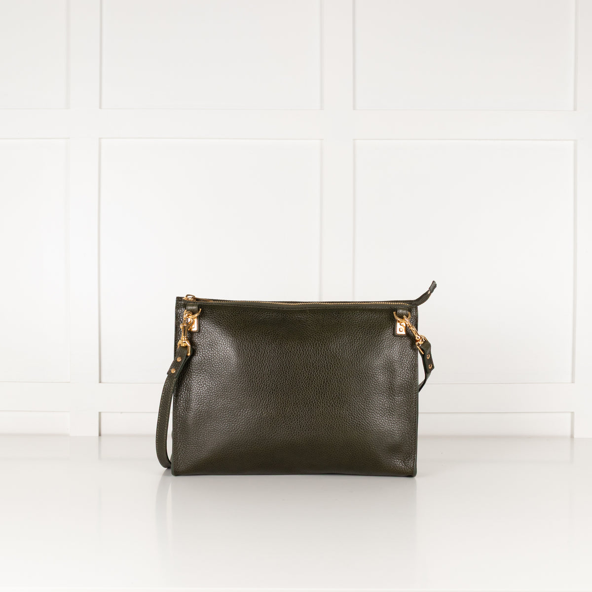 Sophie Hulme Khaki Green Leather Envelope Bag